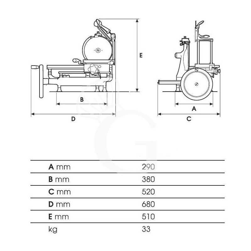 Affettatrice A Volano In Alluminio Con Verniciatura A Fuoco, Lama Diametro 250 Mm, Taglio Utile L 185 X H 150 Mm 5 Affettatrice A Volano In Alluminio Con Verniciatura A Fuoco, Lama Diametro 250 Mm, Taglio Utile L 185 X H 150 Mm - immagine 3