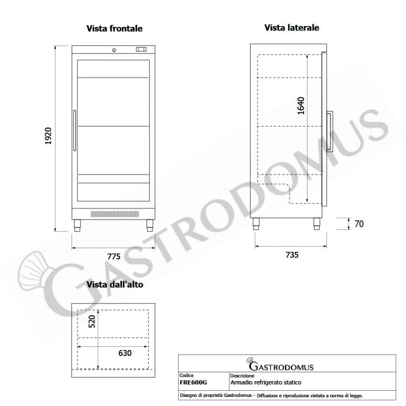 Armadio Refrigerato Statico Porta Vetro +2°C/+8°C 530 LT 10 Armadio Refrigerato Statico Porta Vetro +2°C/+8°C 530 LT - immagine 8