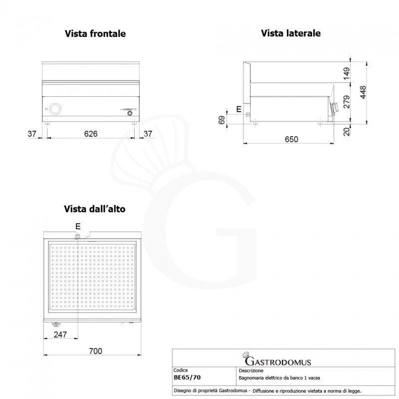 Bagnomaria Elettrico Da Banco Predisposto Per Bacinelle GN H 150 Mm L 700 Mm X P 650 Mm 4 Bagnomaria Elettrico Da Banco Predisposto Per Bacinelle GN H 150 Mm L 700 Mm X P 650 Mm - immagine 2
