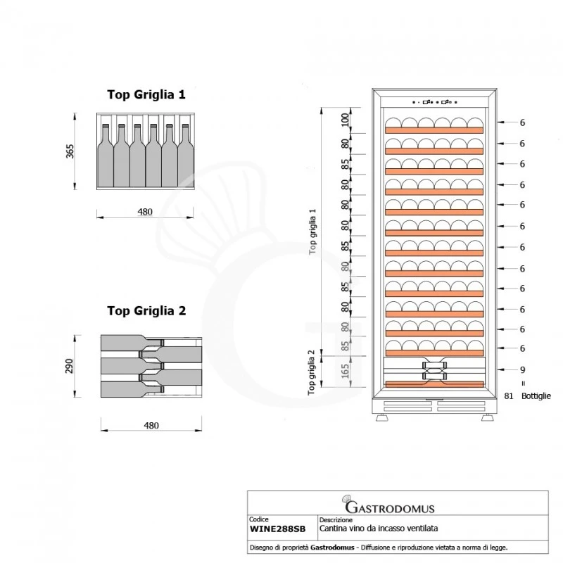 Cantina Vino Ventilata 288 LT 13 Ripiani Capacità 81 Bottiglie +5°C/+12°C 13 Cantina Vino Ventilata 288 LT 13 Ripiani Capacità 81 Bottiglie +5°C/+12°C - immagine 11