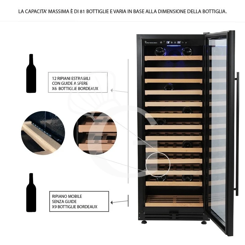 Cantina Vino Ventilata 288 LT 13 Ripiani Capacità 81 Bottiglie +5°C/+12°C 14 Cantina Vino Ventilata 288 LT 13 Ripiani Capacità 81 Bottiglie +5°C/+12°C - immagine 12