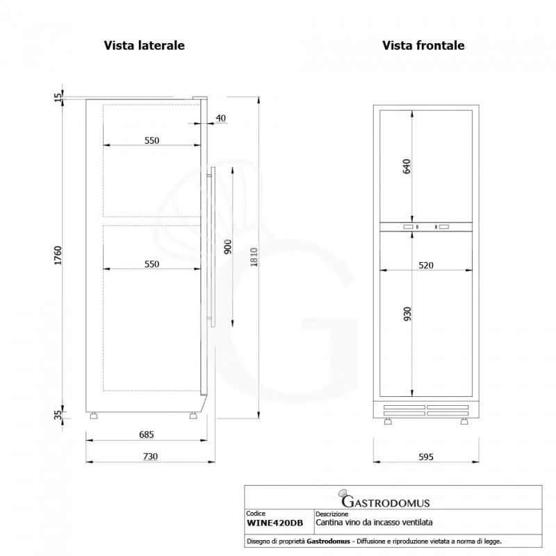 Cantina Vino Ventilata Doppia Temperatura 420 LT 15 Ripiani 165 Bottiglie +5°C/+22°C 10 Cantina Vino Ventilata Doppia Temperatura 420 LT 15 Ripiani 165 Bottiglie +5°C/+22°C - immagine 8