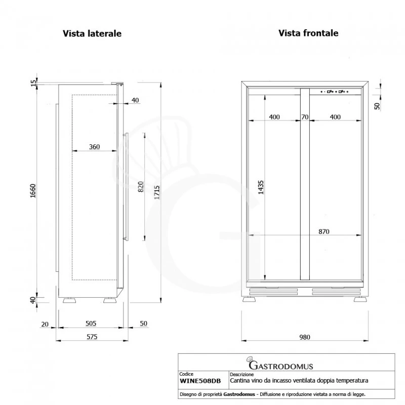 Cantina Vino Ventilata Doppia Temperatura 480 LT 18 Ripiani 154 Bottiglie +5°C/+22°C 11 Cantina Vino Ventilata Doppia Temperatura 480 LT 18 Ripiani 154 Bottiglie +5°C/+22°C - immagine 9