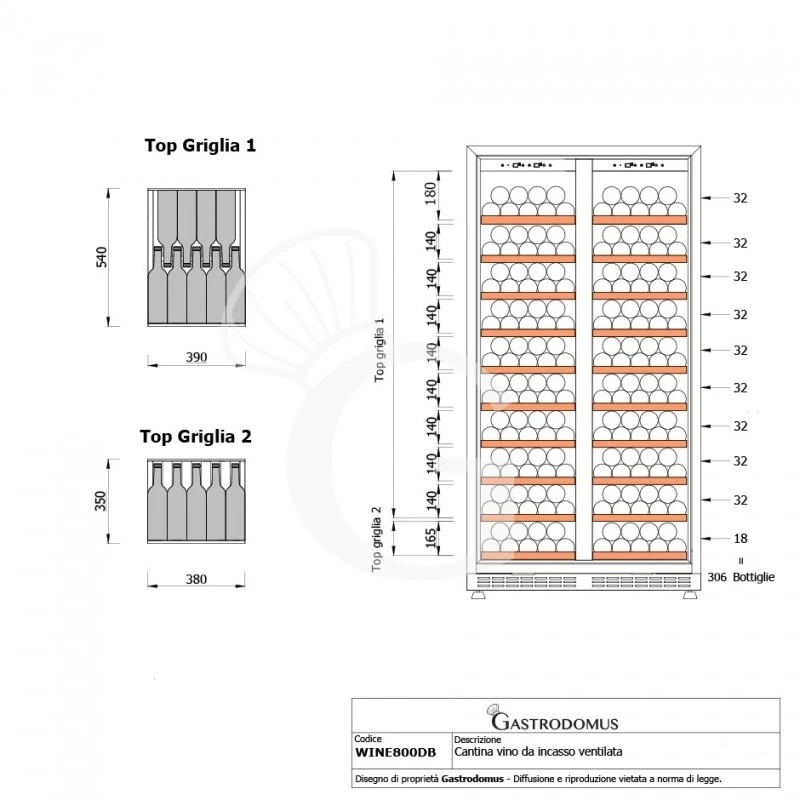 Cantina Vino Ventilata Doppia Temperatura 800 LT 20 Ripiani 306 Bottiglie +5°C/+22°C 12 Cantina Vino Ventilata Doppia Temperatura 800 LT 20 Ripiani 306 Bottiglie +5°C/+22°C - immagine 10
