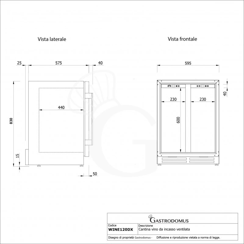 Cantina Vino Ventilata Doppia Temperatura Porta Inox 120 LT 12 Ripiani 36 Bottiglie +5°C/+22°C 9 Cantina Vino Ventilata Doppia Temperatura Porta Inox 120 LT 12 Ripiani 36 Bottiglie +5°C/+22°C - immagine 7