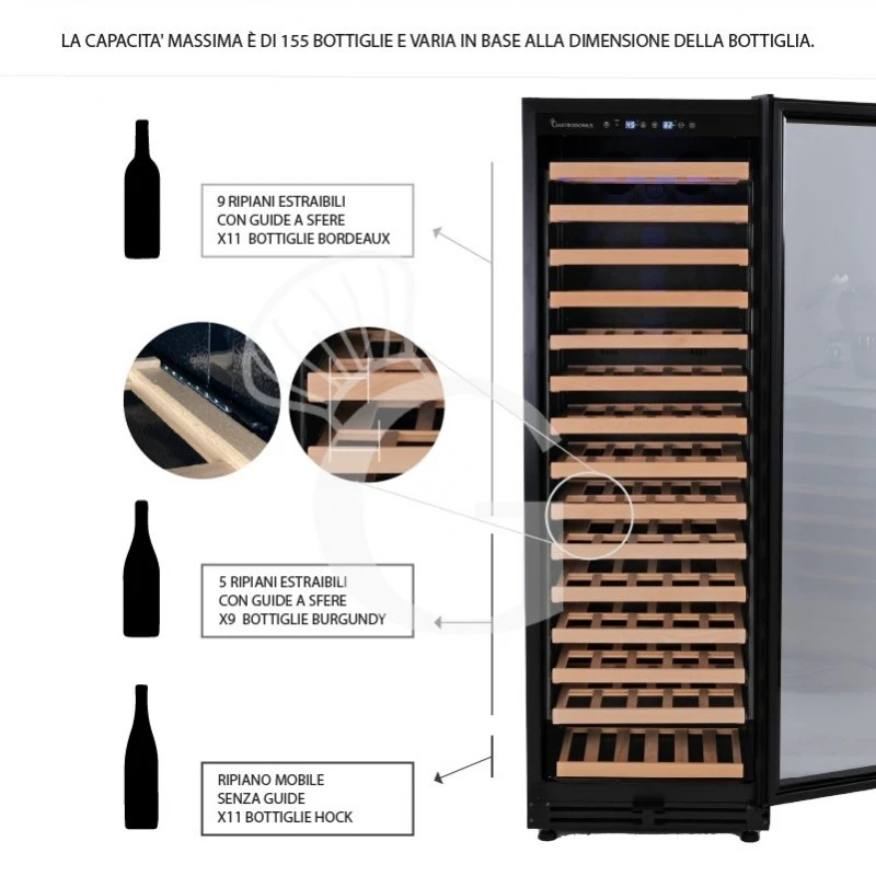 Cantina Vino Ventilata Porta Inox 420 LT 15 Ripiani 155 Bottiglie +5°C/+22°C 8 Cantina Vino Ventilata Porta Inox 420 LT 15 Ripiani 155 Bottiglie +5°C/+22°C - immagine 6