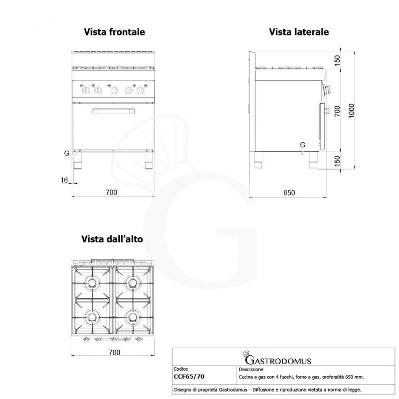 Cucina Professionale A Gas 4 Fuochi Forno A Gas Profondità 650 Mm 6 Cucina Professionale A Gas 4 Fuochi Forno A Gas Profondità 650 Mm - immagine 4