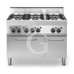 Cucina Professionale A Gas 6 Fuochi Forno A Gas Armadio Neutro Profondità 650 Mm