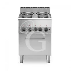 Cucina Professionale Elettrica 4 Piastre Potenziate Forno Elettrico A Convezione GN2/3 Profondità 600 Mm