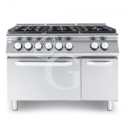 Cucina Professionale A Gas 6 Fuochi Forno Elettrico A Convezione Armadio Neutro Profondità 900 Mm