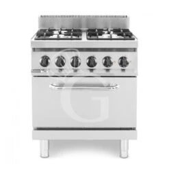Cucina Professionale A Gas 4 Fuochi Forno Elettrico Statico Profondità 700 Mm