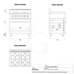 Cucina Professionale A Gas 4 Fuochi Forno Elettrico Statico Profondità 700 Mm -Vendite Gastrodomus cucina professionale a gas 4 fuochi forno elettrico statico profondita 700 mm 3