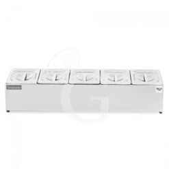 Espositore In Acciaio Inox Predisposto Per 5 Bacinelle GN1/6 - Dimensioni L 830 Mm X P 225 Mm X H 200 Mm