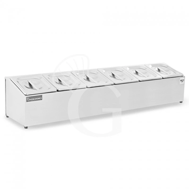 Espositore In Acciaio Inox Predisposto Per 6 Bacinelle GN1/6 - Dimensioni L 995 Mm X P 225 Mm X H 200 Mm 4 Espositore In Acciaio Inox Predisposto Per 6 Bacinelle GN1/6 - Dimensioni L 995 Mm X P 225 Mm X H 200 Mm - immagine 2