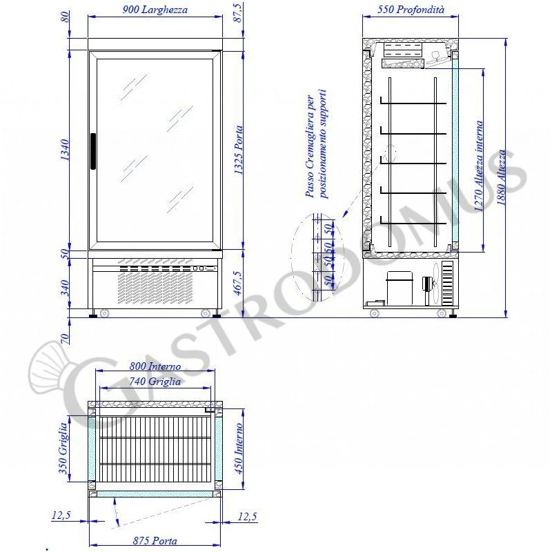 Espositore Refrigerato Pasticceria Statico 620 LT +2°C/+10°C 3 Lati Vetro 4 Espositore Refrigerato Pasticceria Statico 620 LT +2°C/+10°C 3 Lati Vetro - immagine 2
