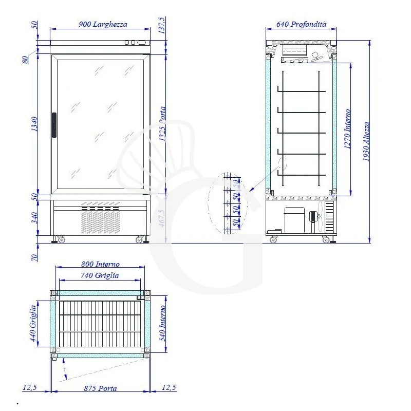 Vetrina Pasticceria Refrigerata Ventilato 595 LT -25°C/+5°C 4 Lati Vetro 4 Vetrina Pasticceria Refrigerata Ventilato 595 LT -25°C/+5°C 4 Lati Vetro - immagine 2