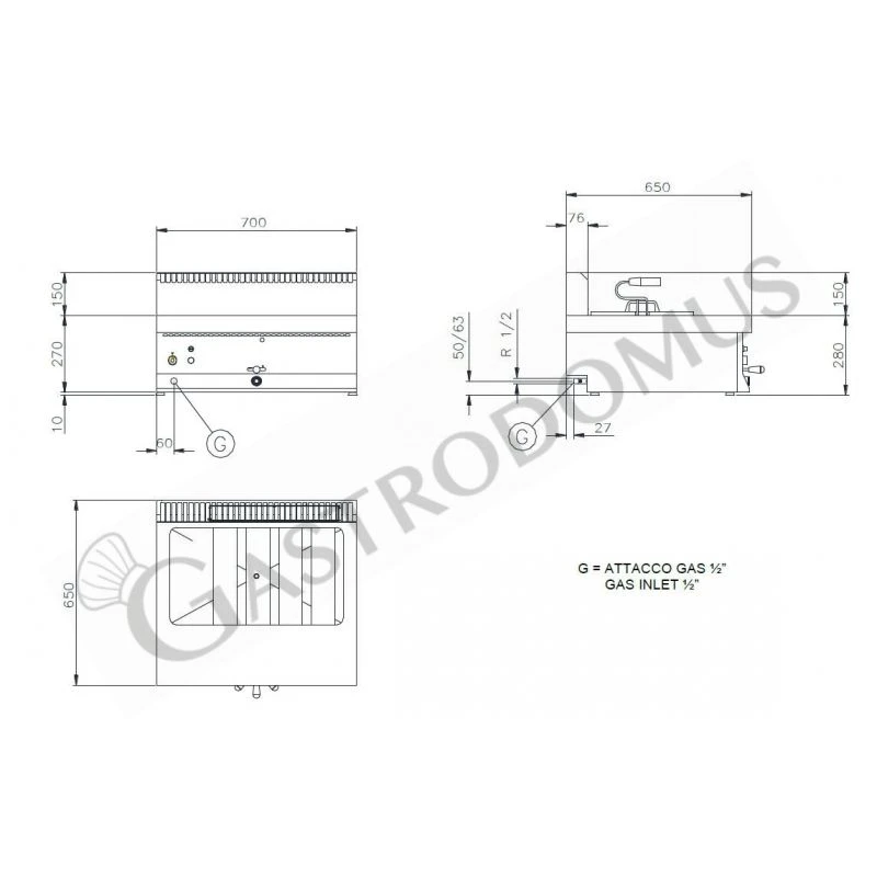 Friggitrice A Gas Per Pasticceria Da Banco 1 Vasca 21 LT L 700 Mm X P 650 Mm X H 285 Mm 4 Friggitrice A Gas Per Pasticceria Da Banco 1 Vasca 21 LT L 700 Mm X P 650 Mm X H 285 Mm - immagine 2