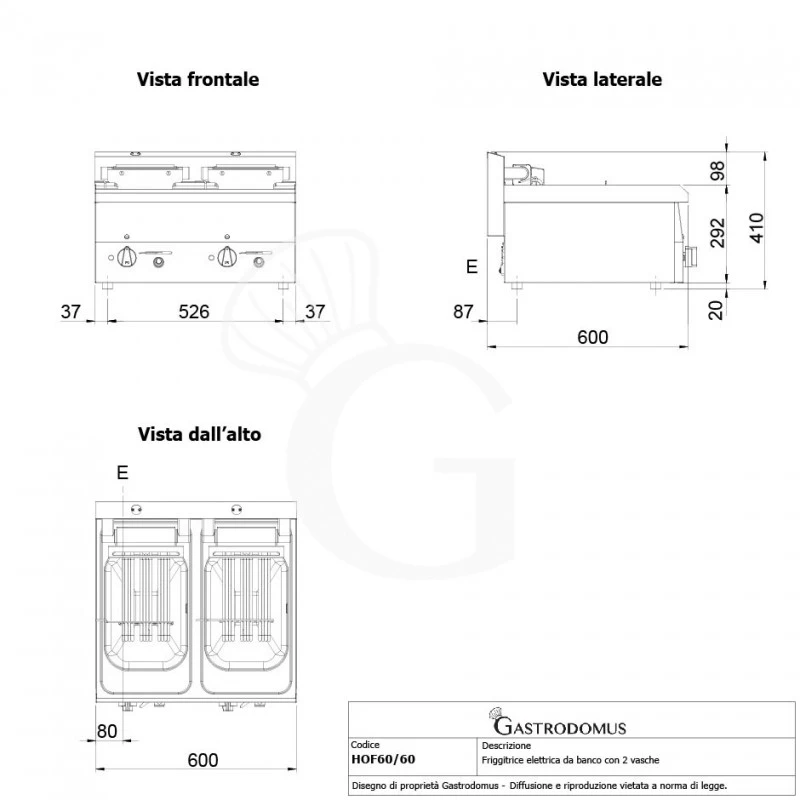 Friggitrice Industriale Elettrica Da Banco 2 Vasche 10 LT + 10 LT 15 Kw Trifase 4 Friggitrice Industriale Elettrica Da Banco 2 Vasche 10 LT + 10 LT 15 Kw Trifase - immagine 2