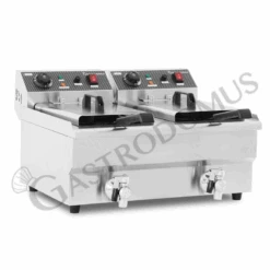 Friggitrice Elettrica Da Banco Con Rubinetto 2 Vasche 10+10 LT Potenza 3+3 KW Monofase -Vendite Gastrodomus friggitrice elettrica da banco con 2 vasche capacita 1010 lt 30003000w monofase con rubinetto 2