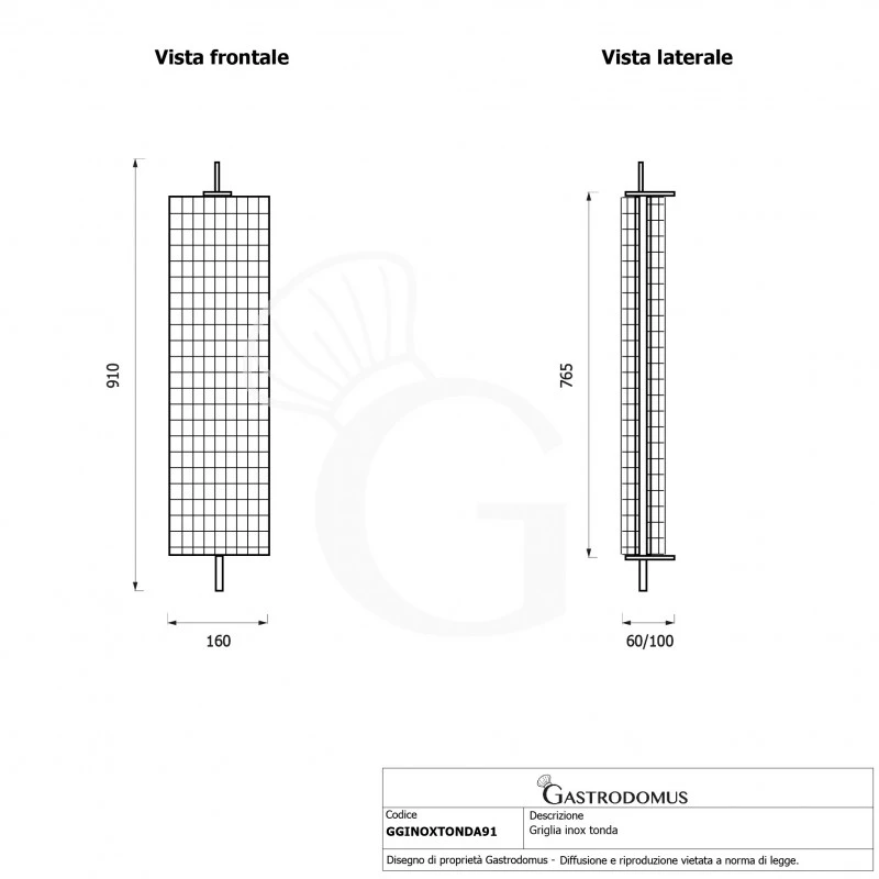 Griglia Inox Tonda Lunghezza 910 Mm 4 Griglia Inox Tonda Lunghezza 910 Mm - immagine 2