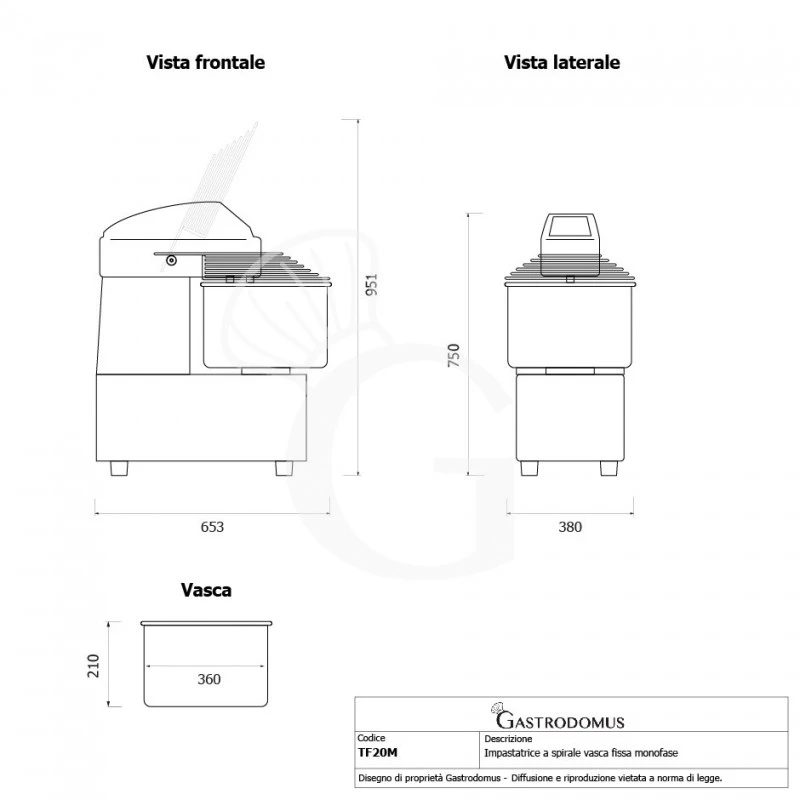 Impastatrice A Spirale Testa E Vasca Fisse Comandi Digitali - 22 LT - Monofase - 1 Velocità 10 Impastatrice A Spirale Testa E Vasca Fisse Comandi Digitali - 22 LT - Monofase - 1 Velocità - immagine 8