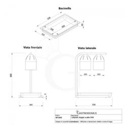 Lampada Doppia Scalda Fritti - Dimensioni L 550 X P 360 X H 660 Mm -Vendite Gastrodomus lampada riscaldante color rame diametro 290 mm luce bianca 11