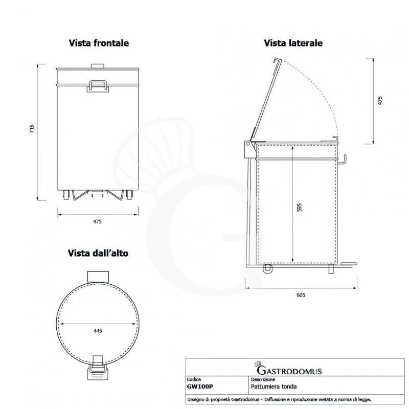 Pattumiera Tonda Diametro 475 Mm In Acciaio Inox Apertura Tramite Pedale 100 LT 8 Pattumiera Tonda Diametro 475 Mm In Acciaio Inox Apertura Tramite Pedale 100 LT - immagine 6