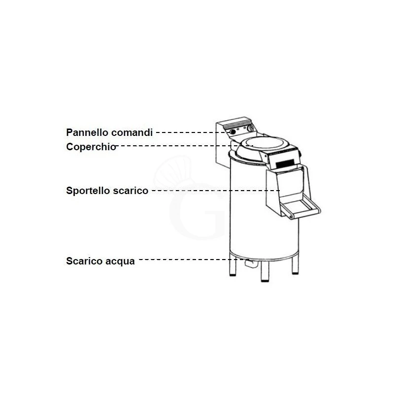 Pelapatate Da Pavimento Con Abrasivo Laterale, Trifase, Capacità 10 Kg, Produzione 120 Kg/h 10 Pelapatate Da Pavimento Con Abrasivo Laterale, Trifase, Capacità 10 Kg, Produzione 120 Kg/h - immagine 8
