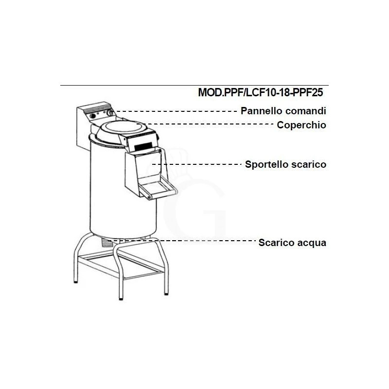 Pelapatate Da Pavimento Con Cavalletto E Abrasivo Laterale, Trifase, Capacità 10 Kg, Produzione 120 Kg/h 10 Pelapatate Da Pavimento Con Cavalletto E Abrasivo Laterale, Trifase, Capacità 10 Kg, Produzione 120 Kg/h - immagine 8