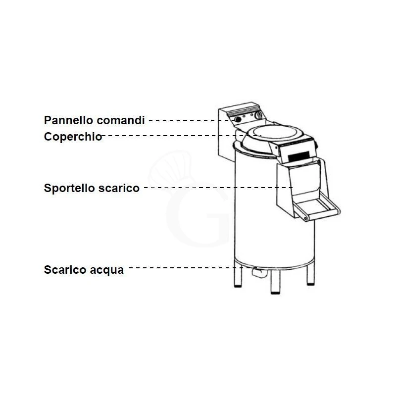 Pelapatate Da Pavimento, Trifase, Capacità 18 Kg, Produzione 220 Kg/h 9 Pelapatate Da Pavimento, Trifase, Capacità 18 Kg, Produzione 220 Kg/h - immagine 7