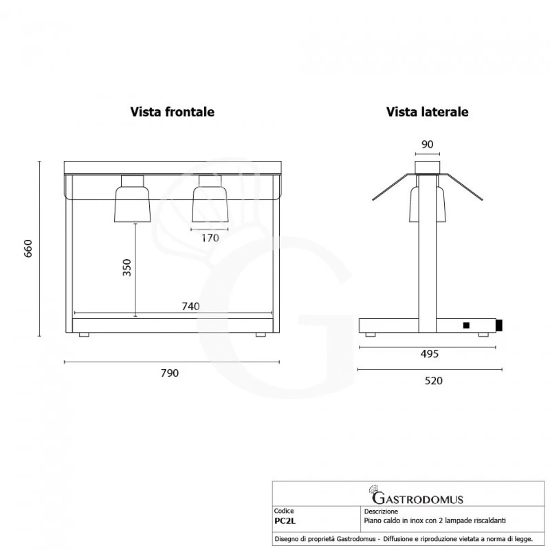 Piano Caldo In Inox Con 2 Lampade Riscaldanti - 1,1 KW 12 Piano Caldo In Inox Con 2 Lampade Riscaldanti - 1,1 KW - immagine 10