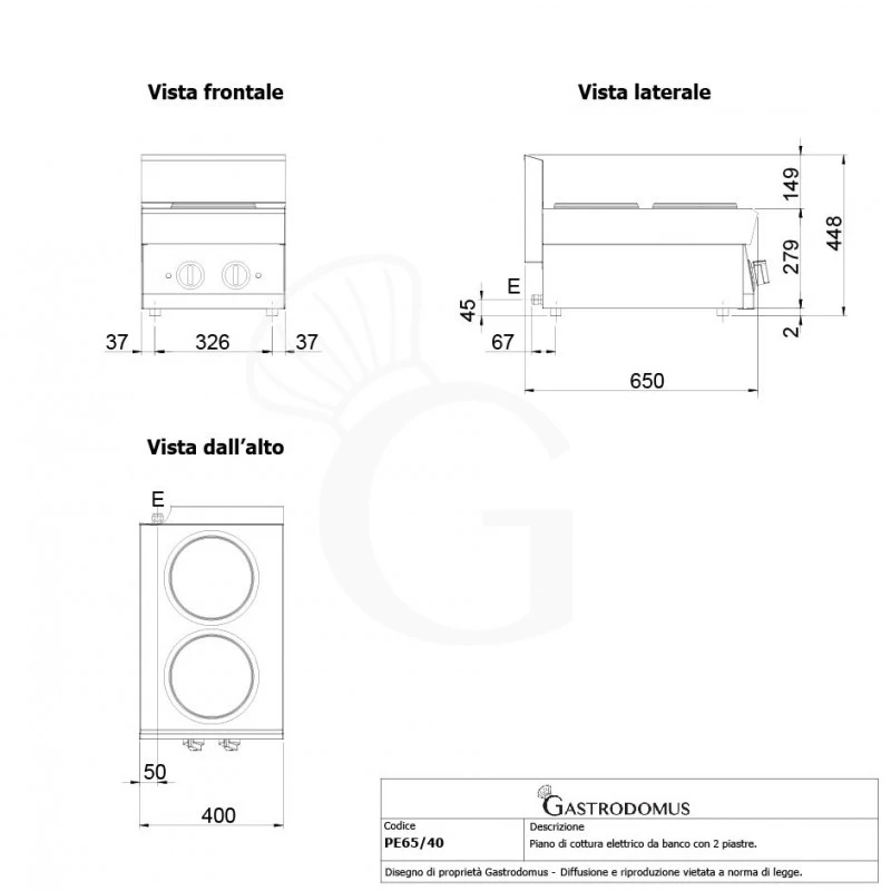 Piano Cottura Elettrico 2 Piastre Profondità 650 Mm 5 Piano Cottura Elettrico 2 Piastre Profondità 650 Mm - immagine 3