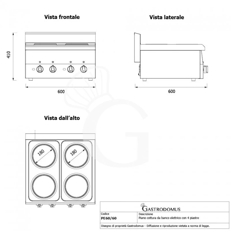 Piano Cottura Elettrico 4 Piastre Profondità 600 Mm 4 Piano Cottura Elettrico 4 Piastre Profondità 600 Mm - immagine 2