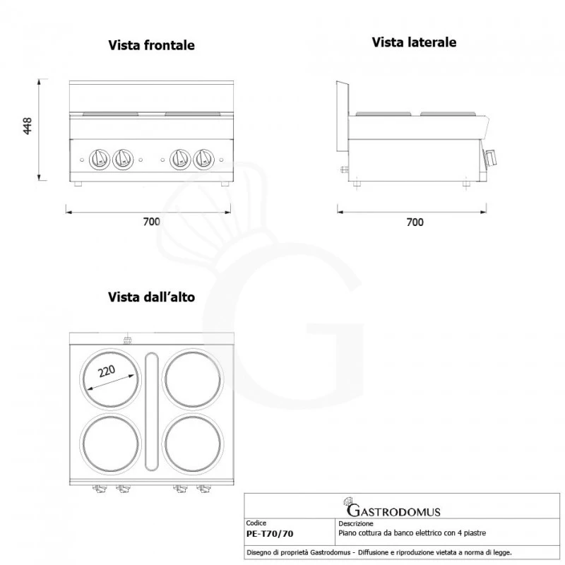Piano Cottura Elettrico 4 Piastre Profondità 700 Mm 4 Piano Cottura Elettrico 4 Piastre Profondità 700 Mm - immagine 2