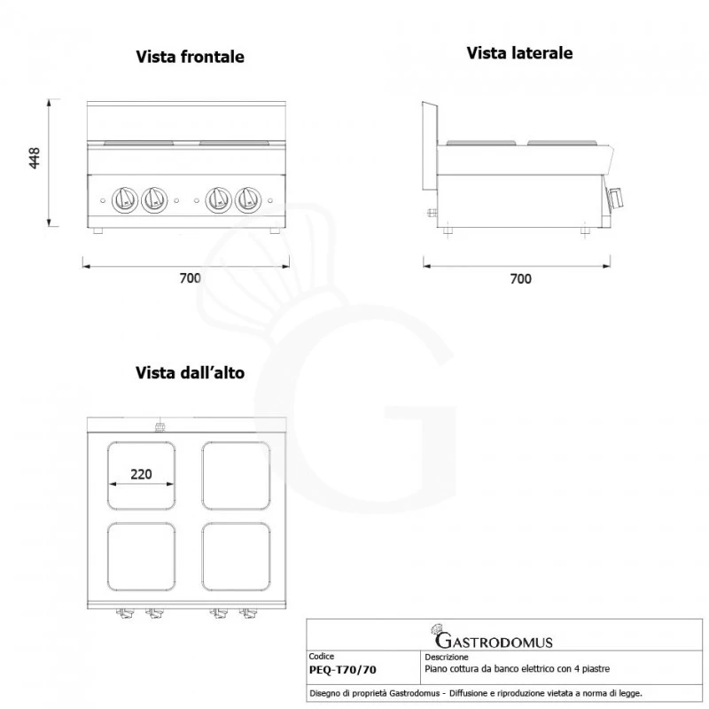 Piano Cottura Elettrico 4 Piastre Quadre Profondità 700 Mm 4 Piano Cottura Elettrico 4 Piastre Quadre Profondità 700 Mm - immagine 2