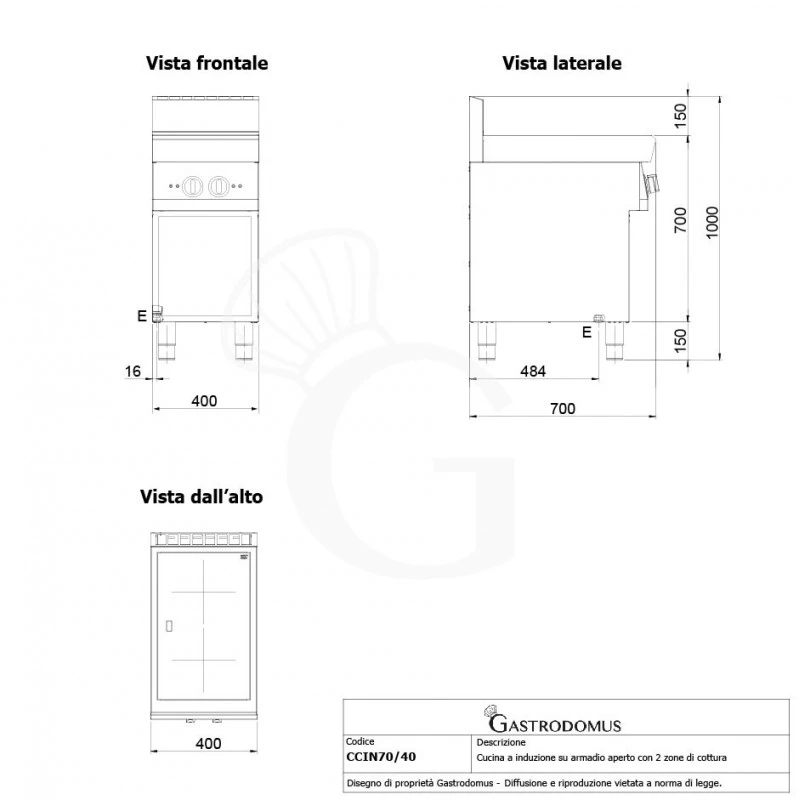 Cucina Professionale A Induzione Su Armadio Aperto 2 Zone Di Cottura Profondità 700 Mm 4 Cucina Professionale A Induzione Su Armadio Aperto 2 Zone Di Cottura Profondità 700 Mm - immagine 2