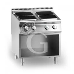 Cucina Professionale Elettrica 4 Piastre Quadrate Su Armadio Aperto Profondità 900 Mm