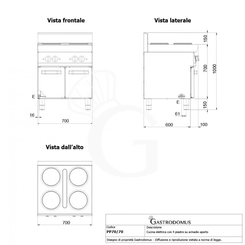 Cucina Professionale Elettrica 4 Piastre Su Armadio Aperto Profondità 700 Mm 4 Cucina Professionale Elettrica 4 Piastre Su Armadio Aperto Profondità 700 Mm - immagine 2