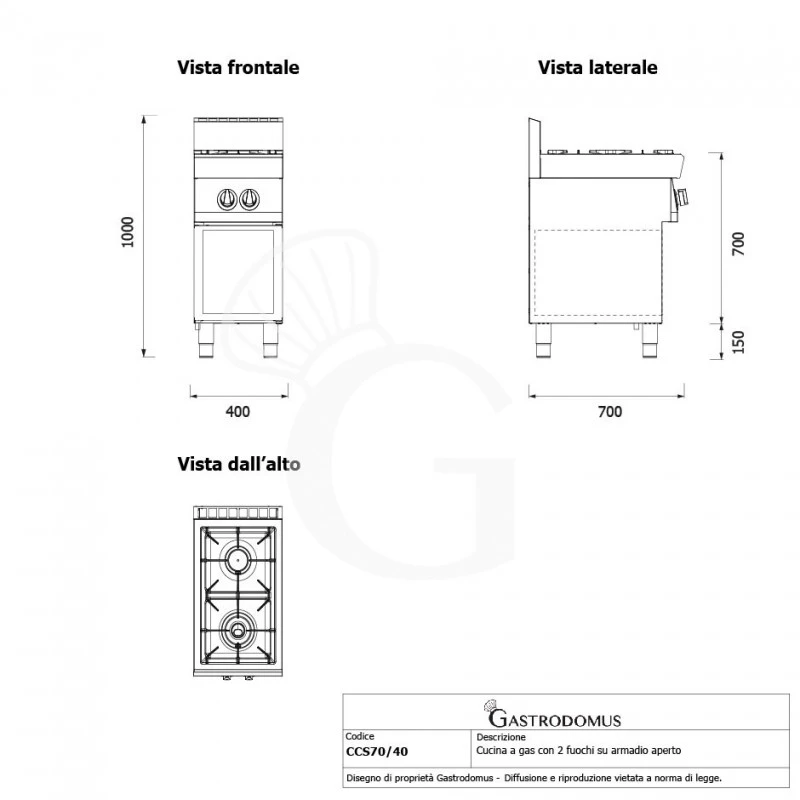 Cucina Professionale A Gas 2 Fuochi Armadio Aperto Profondità 700 Mm 5 Cucina Professionale A Gas 2 Fuochi Armadio Aperto Profondità 700 Mm - immagine 3