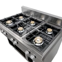 Cucina Professionale A Gas 6 Fuochi Armadio Aperto Profondità 700 Mm -Vendite Gastrodomus piano di cottura gas 6 fuochi armadio aperto bacinelle smaltate 2