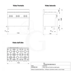 Cucina Professionale A Gas 6 Fuochi Armadio Aperto Profondità 700 Mm -Vendite Gastrodomus piano di cottura gas 6 fuochi armadio aperto bacinelle smaltate 3