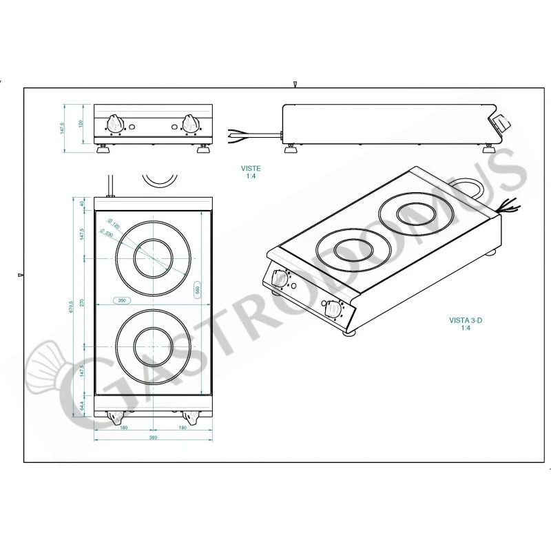 Piano Di Cottura Professionale In Vetroceramica 2 Zone Cottura L 360 Mm X P 670 Mm X H 120 Mm 7 Piano Di Cottura Professionale In Vetroceramica 2 Zone Cottura L 360 Mm X P 670 Mm X H 120 Mm - immagine 5