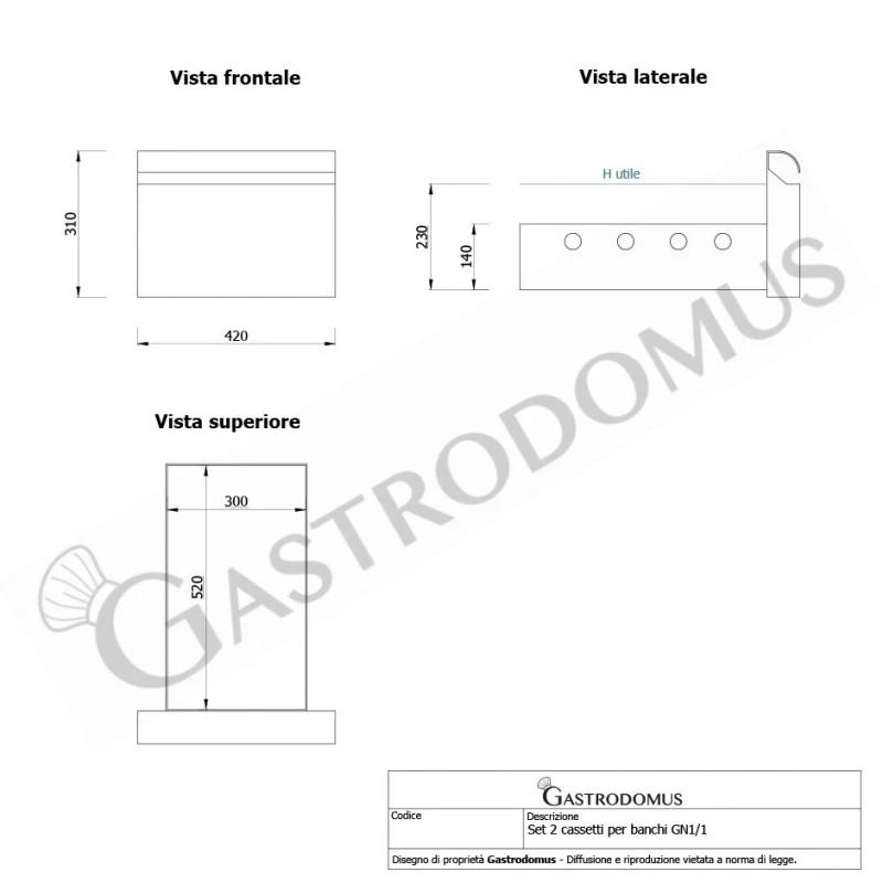 Tavolo Refrigerato 2 Cassetti 1 Porta 700 Mm -2°C/+8°C 8 Tavolo Refrigerato 2 Cassetti 1 Porta 700 Mm -2°C/+8°C - immagine 6