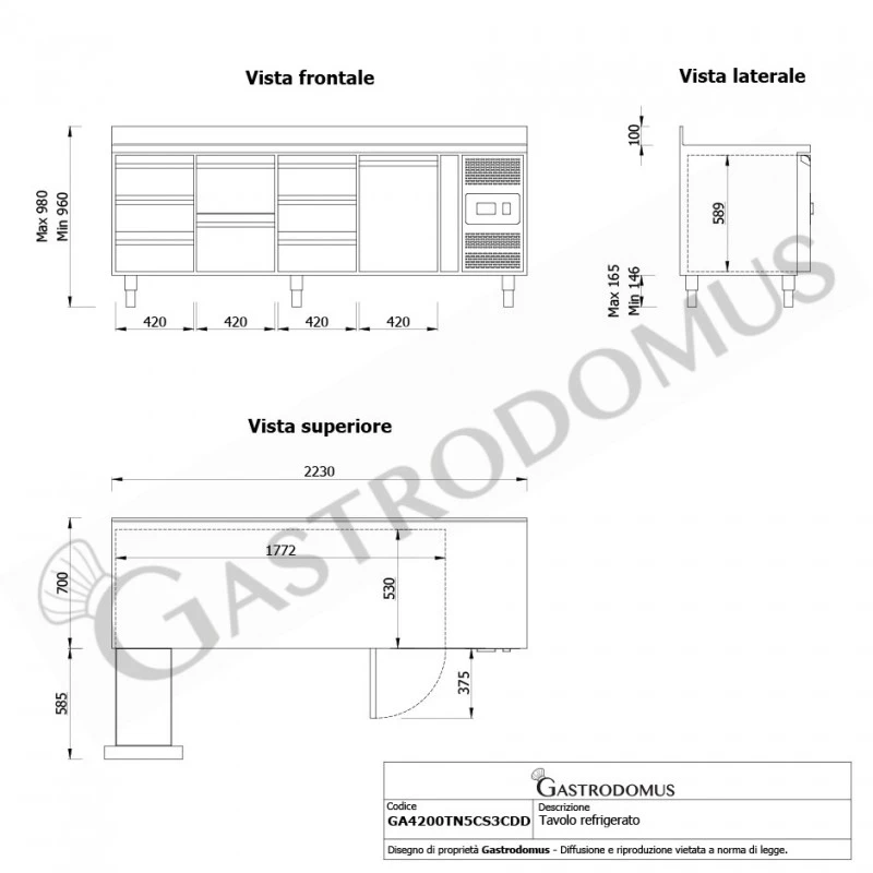 Tavolo Refrigerato 8 Cassetti 1 Porta 700 Mm -2°C/+8°C Alzatina 11 Tavolo Refrigerato 8 Cassetti 1 Porta 700 Mm -2°C/+8°C Alzatina - immagine 9