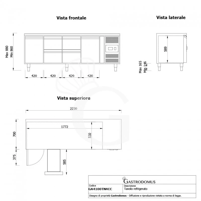 Tavolo Refrigerato 4 Cassetti 2 Porte 700 Mm -2°C/+8°C Per Gastronomia 15 Tavolo Refrigerato 4 Cassetti 2 Porte 700 Mm -2°C/+8°C Per Gastronomia - immagine 13
