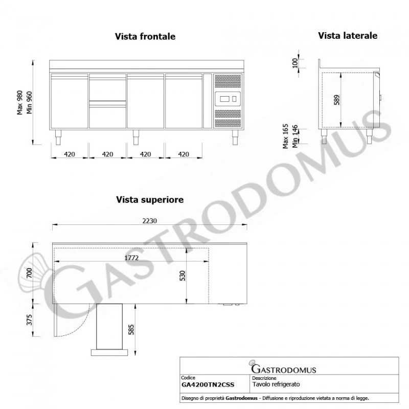 Tavolo Refrigerato 2 Cassetti 3 Porte 700 Mm -2°C/+8°C Alzatina Per Gastronomia 12 Tavolo Refrigerato 2 Cassetti 3 Porte 700 Mm -2°C/+8°C Alzatina Per Gastronomia - immagine 10