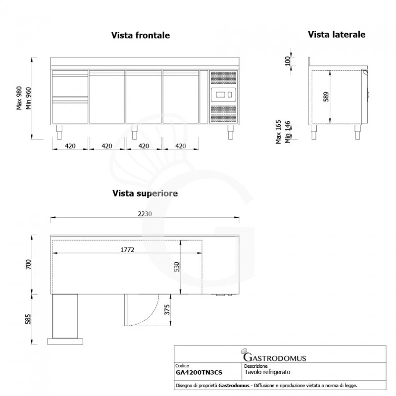 Tavolo Refrigerato 3 Cassetti 3 Porte 700 Mm -2°C/+8°C Alzatina 11 Tavolo Refrigerato 3 Cassetti 3 Porte 700 Mm -2°C/+8°C Alzatina - immagine 9