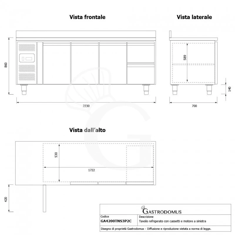 Tavolo Refrigerato 2 Cassetti 3 Porte 700 Mm -2°C/+8°C Alzatina, Motore A Sinistra 13 Tavolo Refrigerato 2 Cassetti 3 Porte 700 Mm -2°C/+8°C Alzatina, Motore A Sinistra - immagine 11