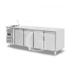 Tavolo Refrigerato 4 Porte Con Lavello,motore A Sinistra,Prof. 700 Mm,temp +2°C/+8°C, Completo Di Rubinetto Classe Energetica B