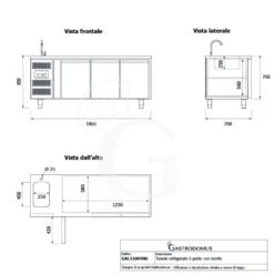Tavolo Refrigerato 3 Porte Con Lavello,motore A Sinistra,Prof. 700 Mm,temp +2°C/+8°C, Completo Di Rubinetto Classe Energetica B -Vendite Gastrodomus tavolo refrigerato 2 porte gn 11 prof700 tn 34